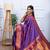 purple floral, temple border, zari woven silk blend saree with blouse