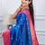 royal blue floral, temple border, zari woven silk blend saree with blouse