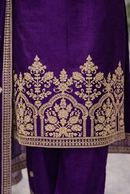 Purple embroidered straight kurta with palazzos & dupatta 5