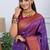 purple floral, temple border, zari woven silk blend saree with blouse