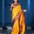yellow floral, temple border, zari woven silk blend saree with blouse
