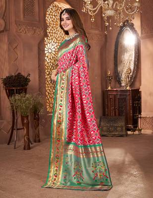 rani pink art silk saree with woven zari paithani work 2