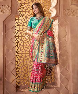 rani pink art silk saree with woven zari paithani work 3