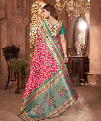 rani pink art silk saree with woven zari paithani work 4