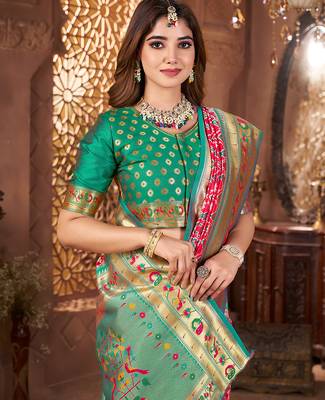 rani pink art silk saree with woven zari paithani work 5