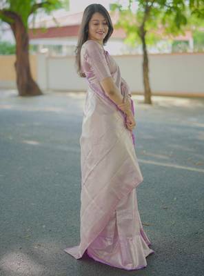 Lavender floral & paisley kanchipuram silk saree with blouse 5