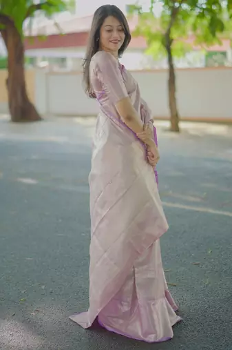 Lavender floral & paisley kanchipuram silk saree with blouse