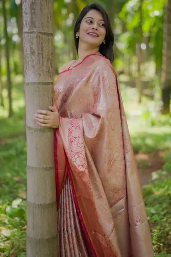 Maroon floral & paisley kanchipuram silk saree with blouse