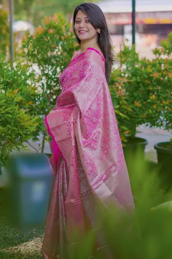 Pink floral & paisley kanchipuram silk saree with blouse