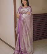 Purple floral & paisley kanchipuram silk saree with blouse