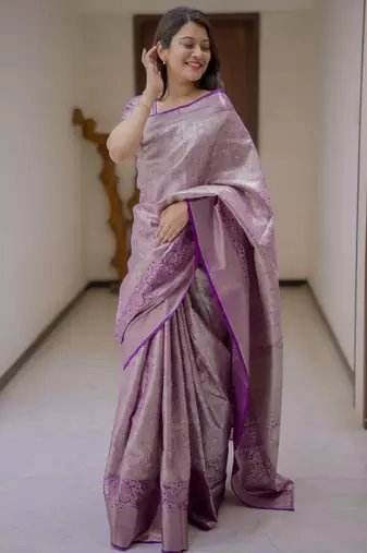 Purple floral & paisley kanchipuram silk saree with blouse