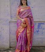 Purple floral, meenakari, zari woven kanjivaram silk saree with blouse