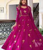Anarkali Gown Set Pink Suit Set With Dupatta Party Wear Gown