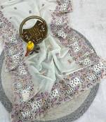 White Color Thread And Embroidery work Silk Saree
