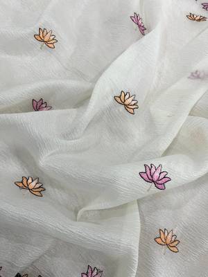 White Color Thread And Embroidery work Silk Saree 3