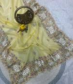 Yellow Color Thread And Embroidery work Silk Saree