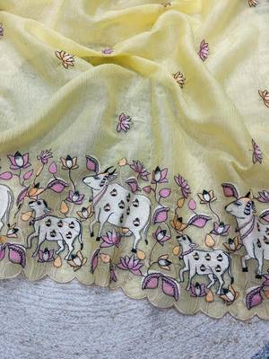 Yellow Color Thread And Embroidery work Silk Saree 2