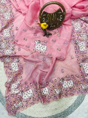 Pink Color Thread And Embroidery work Silk Saree 1