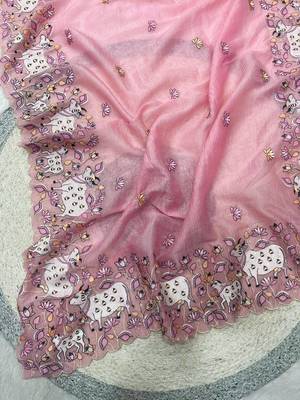 Pink Color Thread And Embroidery work Silk Saree 3