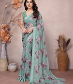 Satin Patta Saree With Beautiful Digital Print in Moss Silk With Blouse