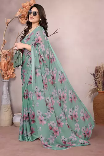 sea green georgette saree with digital print design