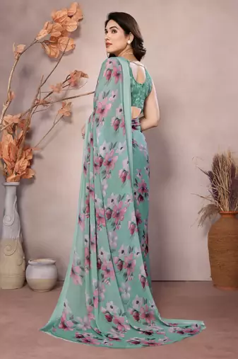 sea green georgette saree with digital print design