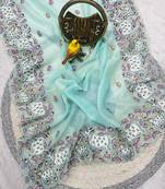 Sky Blue Color Thread And Embroidery work Silk Saree