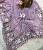 Lavender Color Thread And Embroidery work Silk Saree