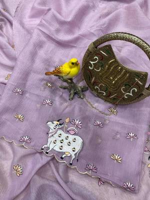 Lavender Color Thread And Embroidery work Silk Saree 2