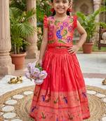 Designer red soft silk paithani design lehenga choli for girls-party & ethnic wear
