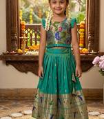 Designer bottlegreen soft silk paithani design lehenga choli for girls-party & ethnic wear