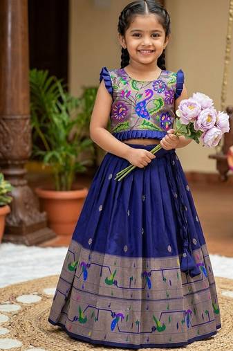 Designer navyblue soft silk paithani design lehenga choli for girls-party & ethnic wear
