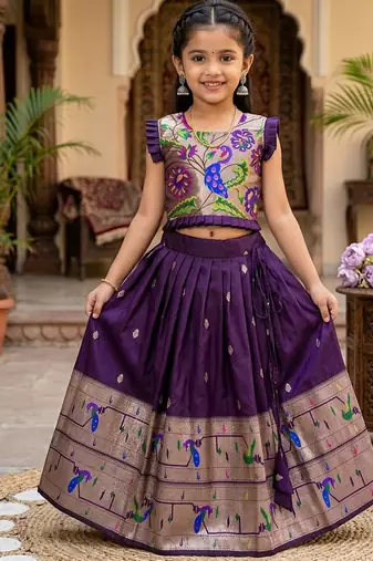 Designer wine soft silk paithani design lehenga choli for girls-party & ethnic wear