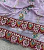 Lavender Color Embroidery, Mirror & Cutwork Border work Rangoli Silk Saree