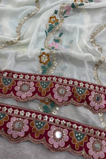 White Color Embroidery, Mirror & Cutwork Border work Rangoli Silk Saree