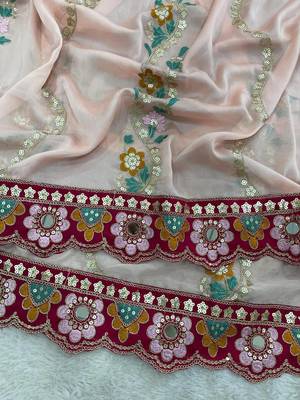 Peach Color Embroidery, Mirror & Cutwork Border work Rangoli Silk Saree 1