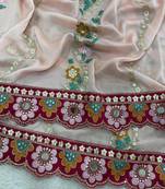 Peach Color Embroidery, Mirror & Cutwork Border work Rangoli Silk Saree