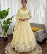 Off white fendy silk thread sequence anarkali suit