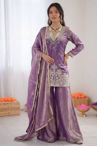 Lavender fendy silk thread sequence plazzo suit