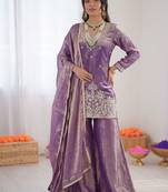 Lavender fendy silk thread sequence plazzo suit