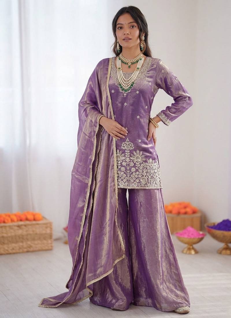 Lavender fendy silk thread sequence plazzo suit
