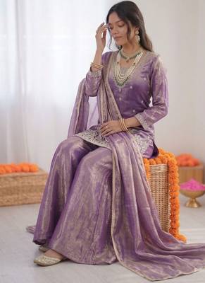 Lavender fendy silk thread sequin palazzo suit 2