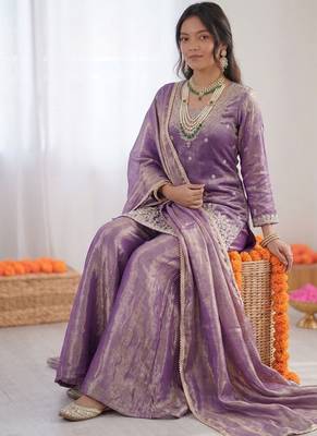 Lavender fendy silk thread sequin palazzo suit 3