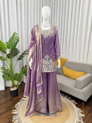 Lavender fendy silk thread sequin palazzo suit 4