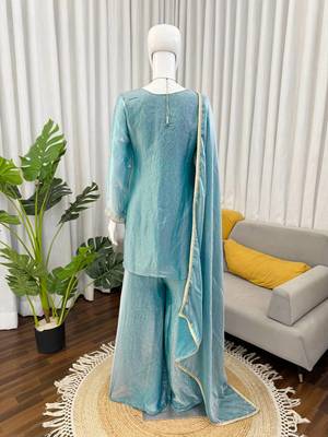 Sky blue fendy silk thread sequin plazzo suit 4