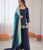 Blue crepe silk thread sequence farshi salwar suit