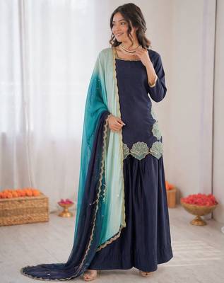 Blue crepe silk thread sequin farshi salwar suit 2