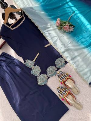 Blue crepe silk thread sequin farshi salwar suit 4