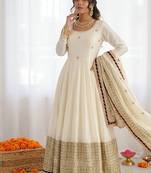 Off white chinon silk thread sequence anarkali suit