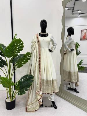 Off white chinon silk thread sequin anarkali suit 3